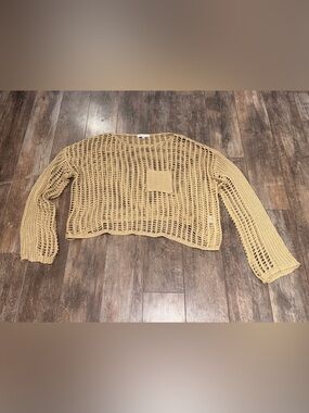 HYFVE Open-Weave Scoop Neck Sweater in Tan